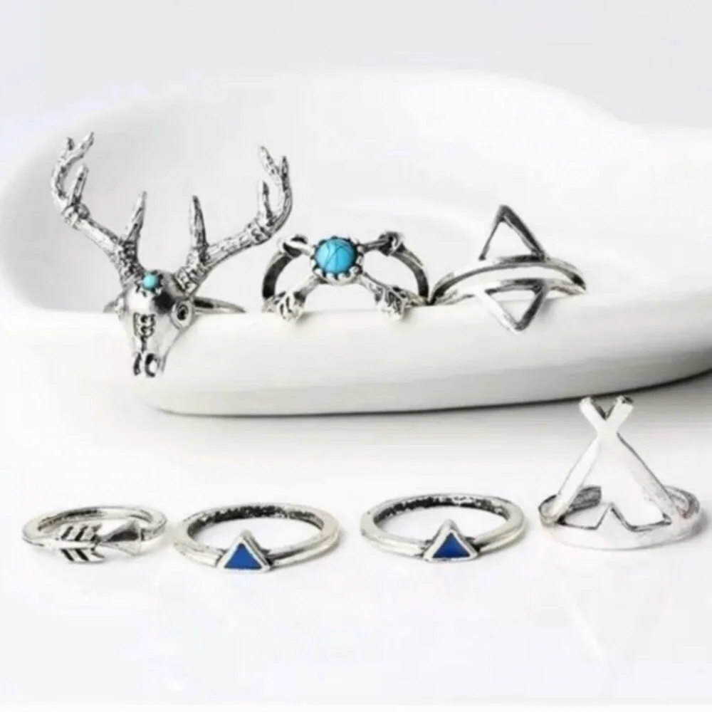 Set of 7 Silver Tone Rings